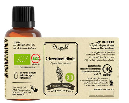 Sie sehen eine Packung Auwald® - Ackerschachtelhalm - BIO Tropfen (Auszug, Extrakt, Essenz), Produktbild: 04 Auwald® - Ackerschachtelhalm - BIO Tropfen (Auszug, Extrakt, Essenz), A-Nr.: 5709832 - 04