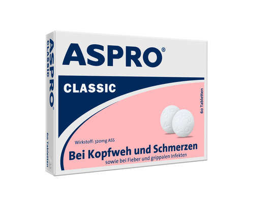 Sie sehen eine Packung Aspro® Classic Tabletten, Produktbild: 01 Aspro® Classic Tabletten, A-Nr.: 0004400 - 01