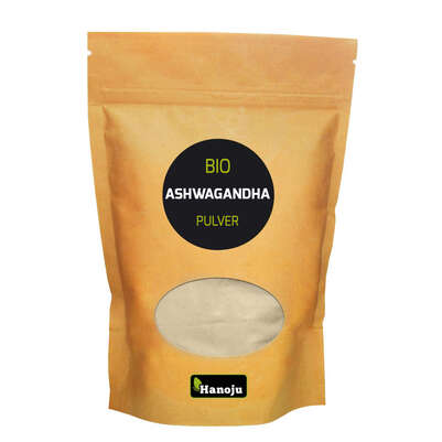 Sie sehen eine Packung Bio Ashwagandha Pulver Hanoju, Produktbild: 01 Bio Ashwagandha Pulver Hanoju, A-Nr.: 4384730 - 01
