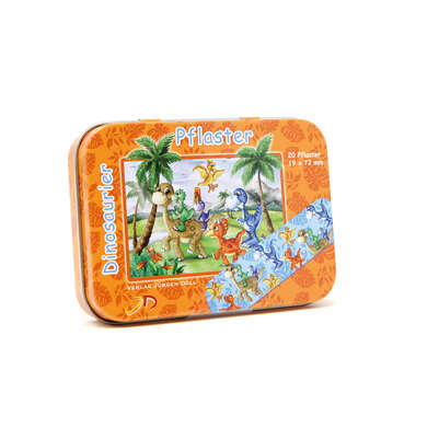 Sie sehen eine Packung Kinderpflaster Dinosaurier 20 Stück, Produktbild: 01 Kinderpflaster Dinosaurier 20 Stück, A-Nr.: 3849150 - 01