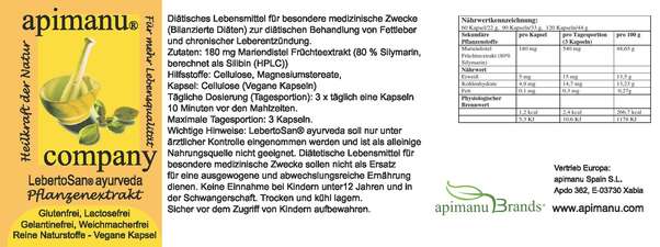 Sie sehen eine Packung apimanu LebertoSan ayurveda– pflanzlicher Leberschutz, Produktbild: 03 apimanu LebertoSan ayurveda– pflanzlicher Leberschutz, A-Nr.: 3119747 - 03