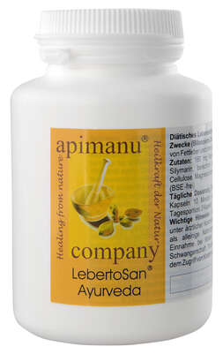 Sie sehen eine Packung apimanu LebertoSan ayurveda– pflanzlicher Leberschutz, Produktbild: 04 apimanu LebertoSan ayurveda– pflanzlicher Leberschutz, A-Nr.: 3119747 - 04