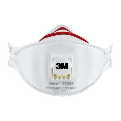 3M™ Aura™ Maske für Dämmstoffe und Hartholz 9332+, FFP3, mit Ventil, 2 pro Packung, A-Nr.: 5646899 - 02