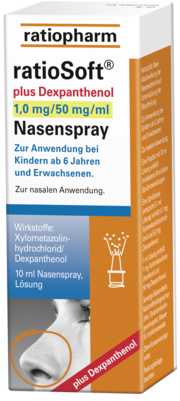 Sie sehen eine Packung ratioSoft® PLUS Dexpanthenol 1,0 mg Nasenspray, Produktbild: 01 ratioSoft® PLUS Dexpanthenol 1,0 mg Nasenspray, A-Nr.: 4214011 - 01