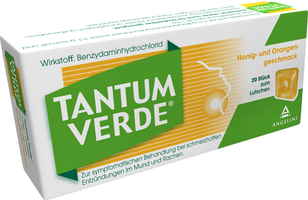 Sie sehen eine Packung Tantum Verde® Pastillen Honig- und Orangengeschmack, Produktbild: 01 Tantum Verde® Pastillen Honig- und Orangengeschmack, A-Nr.: 3762526 - 01