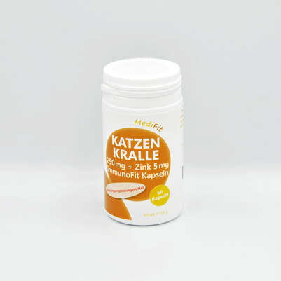 Sie sehen eine Packung Katzenkralle 250 mg + Zink ImmunoFit Kapseln, Produktbild: 01 Katzenkralle 250 mg + Zink ImmunoFit Kapseln, A-Nr.: 4547706 - 01