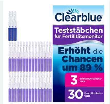 Sie sehen eine Packung Clearblue Fertilitätsmonitor Advanced Teststäbchen 30+3, Produktbild: 01 Clearblue Fertilitätsmonitor Advanced Teststäbchen 30+3, A-Nr.: 5700038 - 01