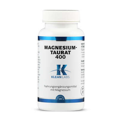 Sie sehen eine Packung Magnesium-Taurat 400 Klean Labs Tabletten, Produktbild: 01 Magnesium-Taurat 400 Klean Labs Tabletten, A-Nr.: 5598249 - 01