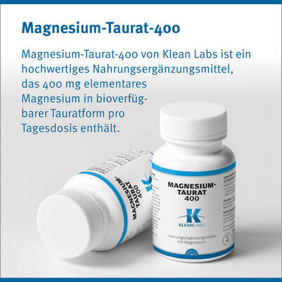 Sie sehen eine Packung Magnesium-Taurat 400 Klean Labs Tabletten, Produktbild: 06 Magnesium-Taurat 400 Klean Labs Tabletten, A-Nr.: 5598249 - 06