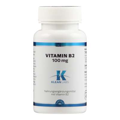Sie sehen eine Packung Vitamin B2 100 mg Klean Labs Kapseln, Produktbild: 01 Vitamin B2 100 mg Klean Labs Kapseln, A-Nr.: 5787973 - 01