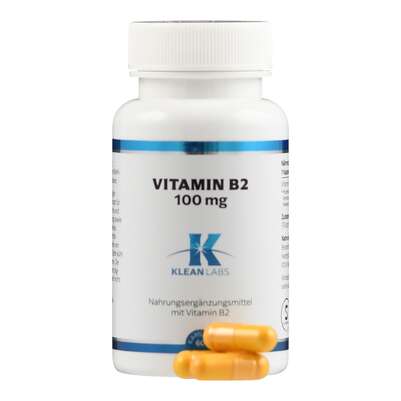 Sie sehen eine Packung Vitamin B2 100 mg Klean Labs Kapseln, Produktbild: 04 Vitamin B2 100 mg Klean Labs Kapseln, A-Nr.: 5787973 - 04