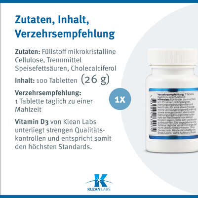 Vitamin D3 1000 i.E. Klean Labs Tabletten, A-Nr.: 5598284 - 09