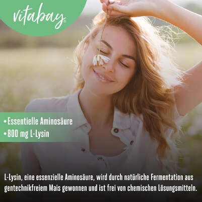 Sie sehen eine Packung Vitabay L-Lysin 800mg Tabletten, Produktbild: 03 Vitabay L-Lysin 800mg Tabletten, A-Nr.: 5878635 - 03