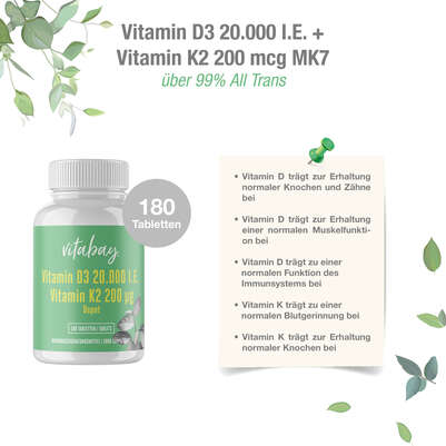 Vitabay D3 Depot 20.000 I.E. + Vitamin K2 200 mcg Tabletten, A-Nr.: 5877736 - 04
