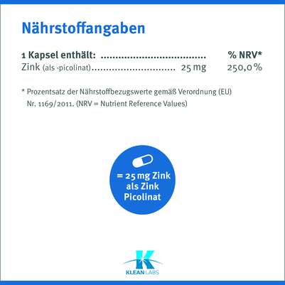 Zink Picolinat 25 mg Klean Labs Kapseln, A-Nr.: 5755631 - 08