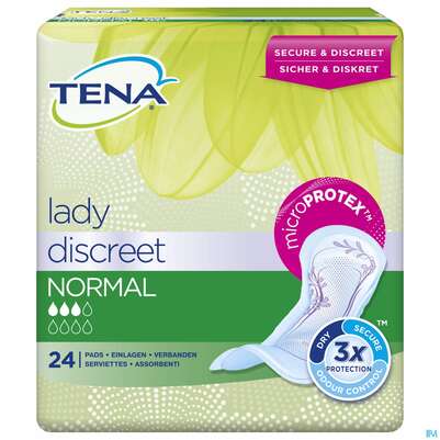 Sie sehen eine Packung Inkontinenz Tena Discreet Einlage Normal 760486 24st, Produktbild: 01 Inkontinenz Tena Discreet Einlage Normal 760486 24st, A-Nr.: 4596314 - 01