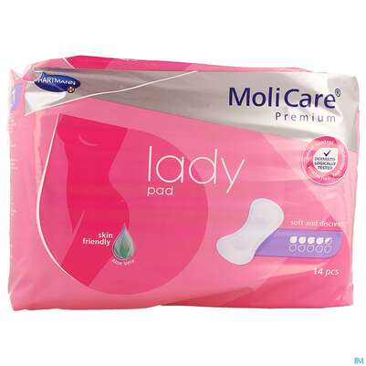 Sie sehen eine Packung Inkontinenz Molicare Premium/lady Pad Tropfen 4,5 14st, Produktbild: 01 Inkontinenz Molicare Premium/lady Pad Tropfen 4,5 14st, A-Nr.: 4918657 - 01