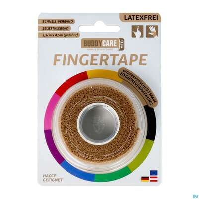 Sie sehen eine Packung Tape Buddycare Med Finger Latexfrei Flexibel Kohaesiv. 2,5cmx 4,5m Hautfarben 1st, Produktbild: 02 Tape Buddycare Med Finger Latexfrei Flexibel Kohaesiv. 2,5cmx 4,5m Hautfarben 1st, A-Nr.: 4781158 - 02