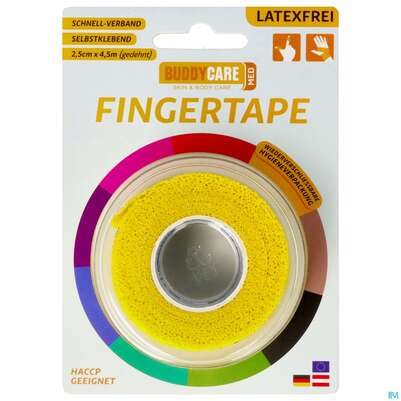 Sie sehen eine Packung Tape Buddycare Med Finger Latexfrei Flexibel Kohaesiv. 2,5cmx 4,5m Gelb 1st, Produktbild: 01 Tape Buddycare Med Finger Latexfrei Flexibel Kohaesiv. 2,5cmx 4,5m Gelb 1st, A-Nr.: 4781135 - 01