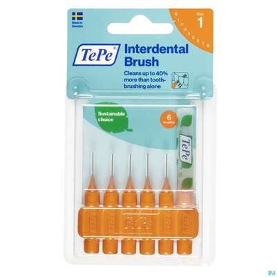 Sie sehen eine Packung Tepe Interdentalbuersten 0,45mm Orange 6st, Produktbild: 02 Tepe Interdentalbuersten 0,45mm Orange 6st, A-Nr.: 3698490 - 02