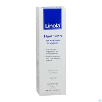 Sie sehen eine Packung Linola Hautmilch 200ml, Produktbild: 03 Linola Hautmilch 200ml, A-Nr.: 3628265 - 03