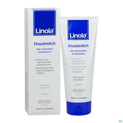 Sie sehen eine Packung Linola Hautmilch 200ml, Produktbild: 04 Linola Hautmilch 200ml, A-Nr.: 3628265 - 04