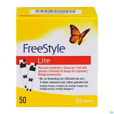 Sie sehen eine Packung Diagnostika U.zubehoer Freestyle/lite Teststreifen -abbott 50st, Produktbild: 05 Diagnostika U.zubehoer Freestyle/lite Teststreifen -abbott 50st, A-Nr.: 3601906 - 05