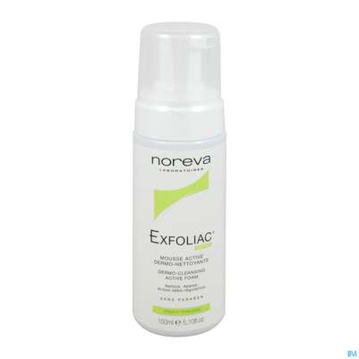 Sie sehen eine Packung Noreva Exfoliac Reinigungsschaum 150ml, Produktbild: 03 Noreva Exfoliac Reinigungsschaum 150ml, A-Nr.: 3959789 - 03