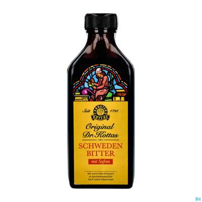 Sie sehen eine Packung Schwedenbitter Dr.Kottas Mit Safran 200ml, Produktbild: 02 Schwedenbitter Dr.Kottas Mit Safran 200ml, A-Nr.: 1243727 - 02