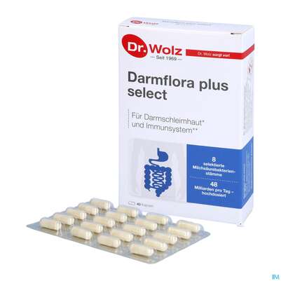 Sie sehen eine Packung Darmflora Plus Dr.wolz Select Kapseln Nr 60586 40st, Produktbild: 08 Darmflora Plus Dr.wolz Select Kapseln Nr 60586 40st, A-Nr.: 3839298 - 08
