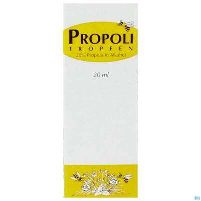 Sie sehen eine Packung Propolis Tropfen 20% In Alkohol 20ml, Produktbild: 01 Propolis Tropfen 20% In Alkohol 20ml, A-Nr.: 1807182 - 01