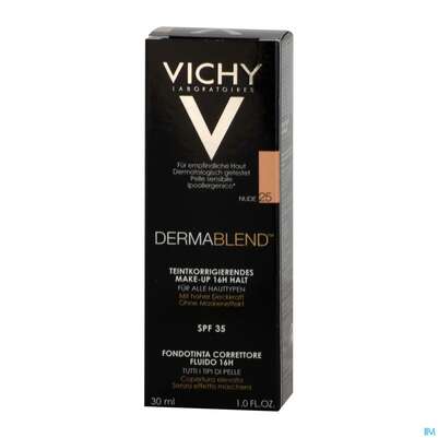 Sie sehen eine Packung Vichy Dermablend/fluid Make-up 25 Nude 30ml, Produktbild: 03 Vichy Dermablend/fluid Make-up 25 Nude 30ml, A-Nr.: 3044624 - 03