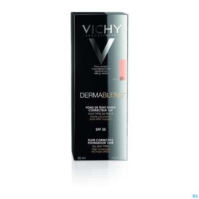 Sie sehen eine Packung Vichy Dermablend/fluid Make-up 25 Nude 30ml, Produktbild: 02 Vichy Dermablend/fluid Make-up 25 Nude 30ml, A-Nr.: 3044624 - 02