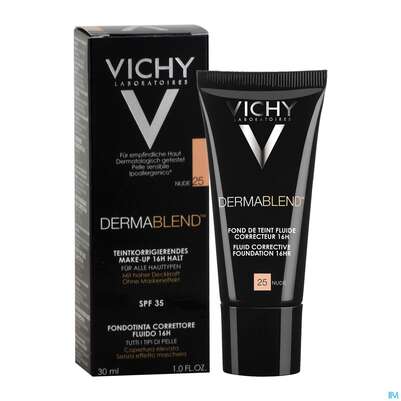 Sie sehen eine Packung Vichy Dermablend/fluid Make-up 25 Nude 30ml, Produktbild: 05 Vichy Dermablend/fluid Make-up 25 Nude 30ml, A-Nr.: 3044624 - 05