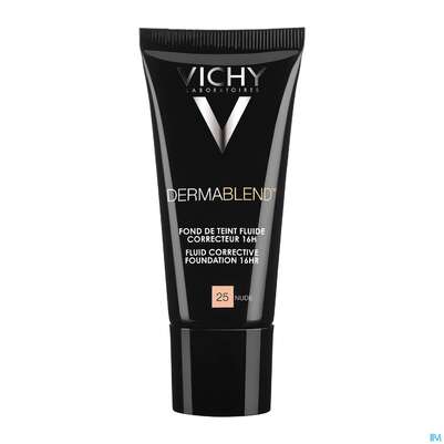 Sie sehen eine Packung Vichy Dermablend/fluid Make-up 25 Nude 30ml, Produktbild: 05 Vichy Dermablend/fluid Make-up 25 Nude 30ml, A-Nr.: 3044624 - 05