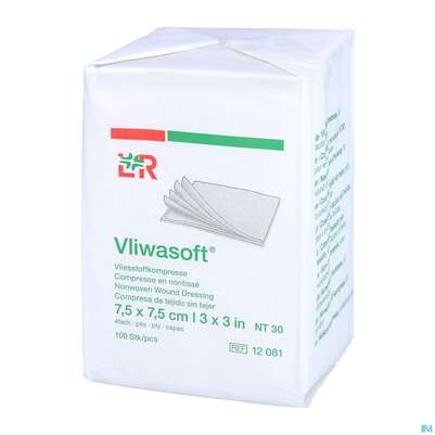 Sie sehen eine Packung Vlieskompressen Vliwasoft 4fach/unsteril Lose 7,5x 7,5cm 100st, Produktbild: 04 Vlieskompressen Vliwasoft 4fach/unsteril Lose 7,5x 7,5cm 100st, A-Nr.: 1017008 - 04