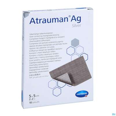 Sie sehen eine Packung Wundauflagen Atrauman/ag 5x 5cm 10st, Produktbild: 04 Wundauflagen Atrauman/ag 5x 5cm 10st, A-Nr.: 2991822 - 04