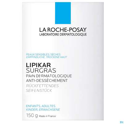 Sie sehen eine Packung La Roche Posay Koerperpflege Lipikar/surgras Seifenstueck 150g, Produktbild: 01 La Roche Posay Koerperpflege Lipikar/surgras Seifenstueck 150g, A-Nr.: 1609080 - 01