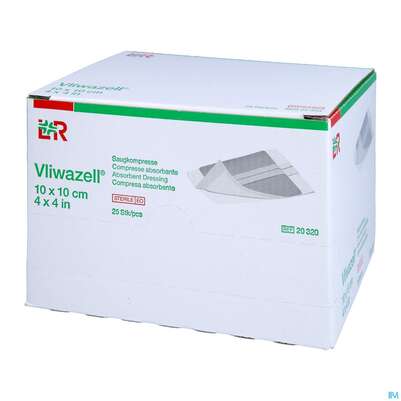 Sie sehen eine Packung Vliwazell Saugkompresse Steril 10x 10cm 25st, Produktbild: 02 Vliwazell Saugkompresse Steril 10x 10cm 25st, A-Nr.: 0666035 - 02