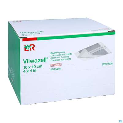 Sie sehen eine Packung Vliwazell Saugkompresse Steril 10x 10cm 25st, Produktbild: 03 Vliwazell Saugkompresse Steril 10x 10cm 25st, A-Nr.: 0666035 - 03