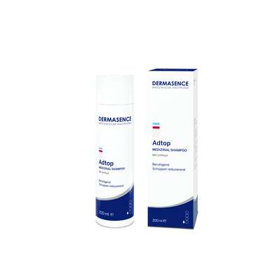 Sie sehen eine Packung Dermasence Adtop Medizinal Shampoo, Produktbild: 01 Dermasence Adtop Medizinal Shampoo, A-Nr.: 5599378 - 01