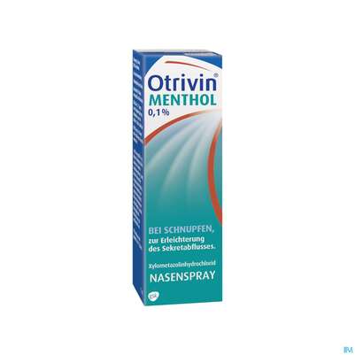 Sie sehen eine Packung Otrivin Nasenspray 0,1% Menthol 15ml, Produktbild: 03 Otrivin Nasenspray 0,1% Menthol 15ml, A-Nr.: 1312144 - 03