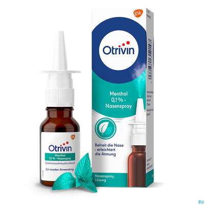 Sie sehen eine Packung Otrivin Nasenspray 0,1% Menthol 15ml, Produktbild: 05 Otrivin Nasenspray 0,1% Menthol 15ml, A-Nr.: 1312144 - 05