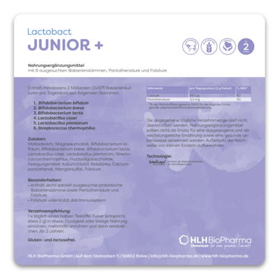 Sie sehen eine Packung Lactobact JUNIOR +, Produktbild: 04 Lactobact JUNIOR +, A-Nr.: 4589225 - 04