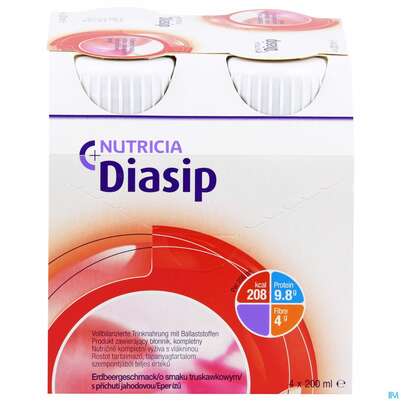 Sie sehen eine Packung Diasip 200ml Erdbeere 4st, Produktbild: 01 Diasip 200ml Erdbeere 4st, A-Nr.: 4299007 - 01
