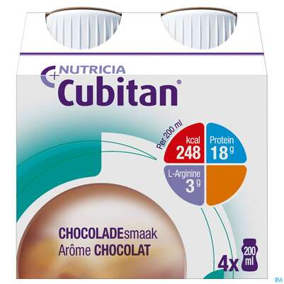 Sie sehen eine Packung Cubitan 200ml Schokolade 4st, Produktbild: 02 Cubitan 200ml Schokolade 4st, A-Nr.: 3206038 - 02
