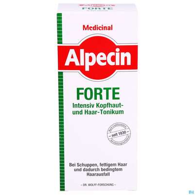 Sie sehen eine Packung Alpecin Medicinal Haarwasser Forte 200ml, Produktbild: 01 Alpecin Medicinal Haarwasser Forte 200ml, A-Nr.: 5001636 - 01