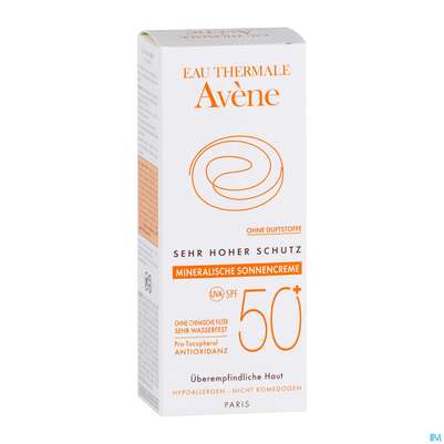 Sie sehen eine Packung Avène Mineralische Sonnencreme Spf 50+ 50ml, Produktbild: 08 Avène Mineralische Sonnencreme Spf 50+ 50ml, A-Nr.: 2993407 - 08