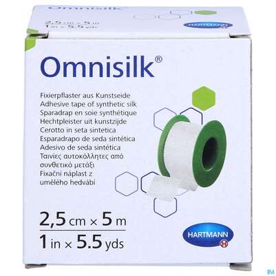 Sie sehen eine Packung Fixierpflaster Omnisilk 5mx 2,5cm 1st, Produktbild: 01 Fixierpflaster Omnisilk 5mx 2,5cm 1st, A-Nr.: 1566117 - 01