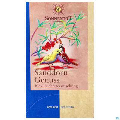 Sie sehen eine Packung Sonnentor Fruechtetee/bio Sanddorn Genuss 02536 18st, Produktbild: 01 Sonnentor Fruechtetee/bio Sanddorn Genuss 02536 18st, A-Nr.: 3574871 - 01